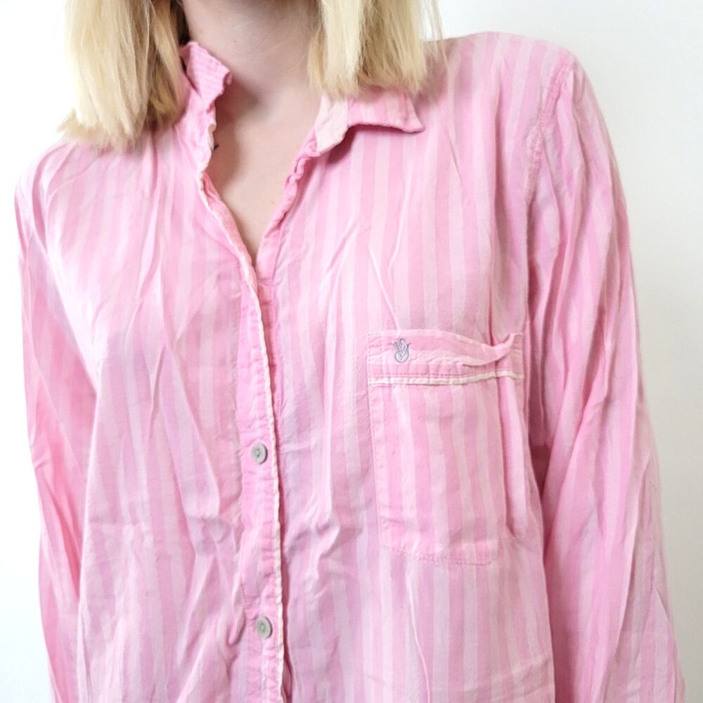 Victoria's Secret Pink Pajama Striped Button Down Sleep Shirt - L - Picture 5 of 6